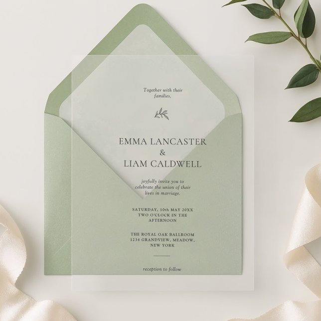 Invitaciones Acrílicas Elegant Laurel Leaf Minimalist Wedding (Subido por el creador)