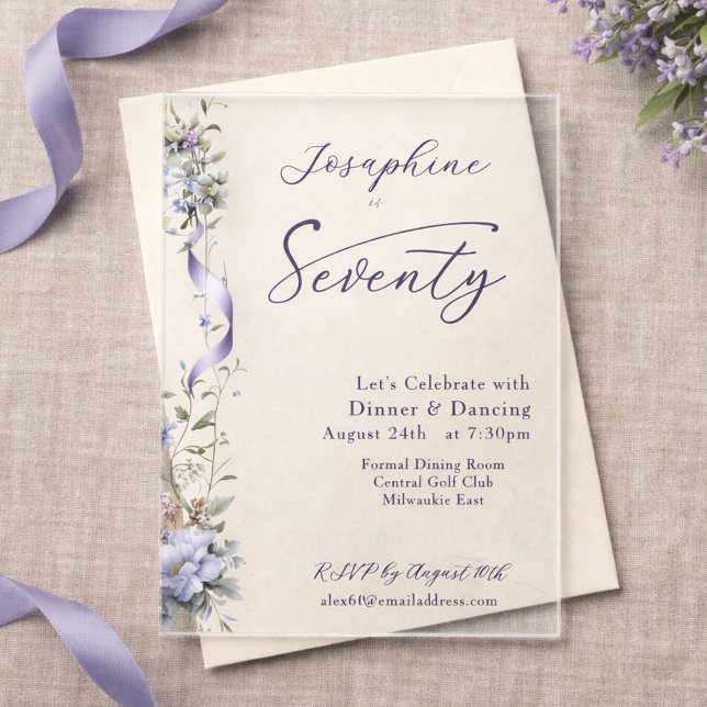 Invitaciones Acrílicas Elegant Lavender Wildflower 70th Birthday  (Subido por el creador)