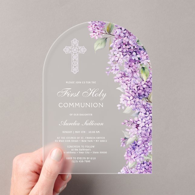 Invitaciones Acrílicas Elegant Lilac Arch First Communion (Insitu (portátil))