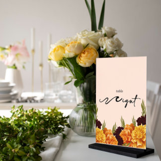 Invitaciones Acrílicas Elegant   "MARIGOLD" Floral  Acrylic Table Number