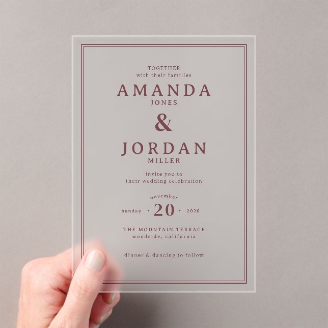 Invitaciones Acrílicas Elegant Maroon Minimalist Wedding Invitation (Insitu (portátil))