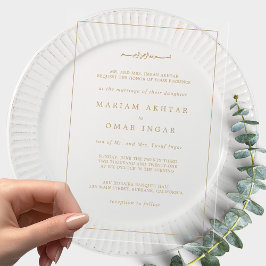 Invitaciones Acrílicas Elegant Minimalist Border Gold Muslim Wedding