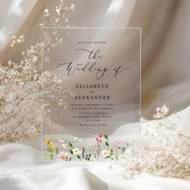 Invitaciones Acrílicas Elegant minimalist wildflower Simple wedding (Subido por el creador)