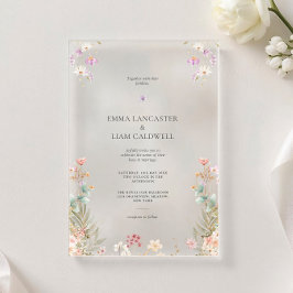 Invitaciones Acrílicas Elegant Minimalist Wildflowers Wedding