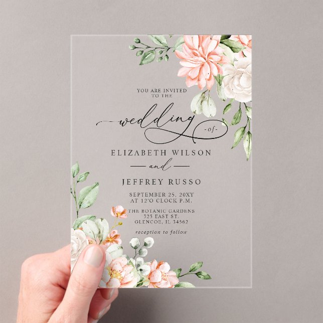 Invitaciones Acrílicas Elegant Modern Blush White Floral Wedding (Insitu (portátil))