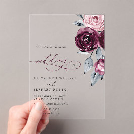 Invitaciones Acrílicas Elegant Modern Burgundy Floral Wedding