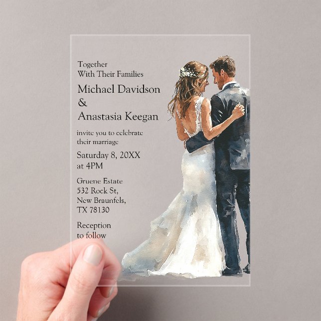 Invitaciones Acrílicas elegant modern script bride & groom wedding  (Insitu (portátil))