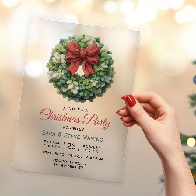 Invitaciones Acrílicas Elegant modern wreath christmas party (Subido por el creador)