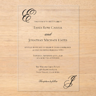 Invitaciones Acrílicas Elegant Monogram Minimalist Wedding
