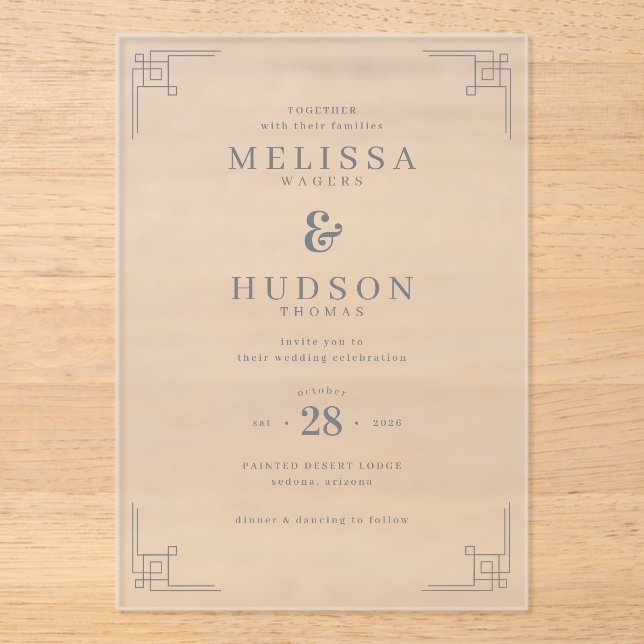 Invitaciones Acrílicas Elegant Off-White Geometric (Anverso)