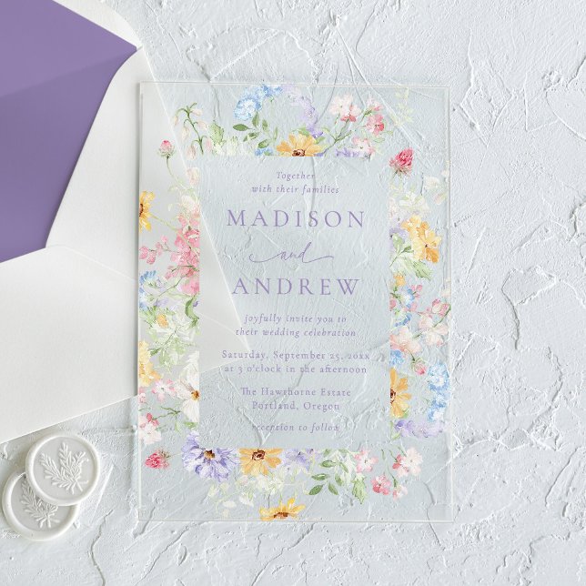 Invitaciones Acrílicas Elegant Pastel Wildflower Garden Wedding (Subido por el creador)