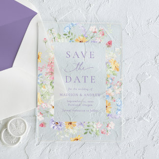 Invitaciones Acrílicas Elegant Pastel Wildflower Wedding Save the Date