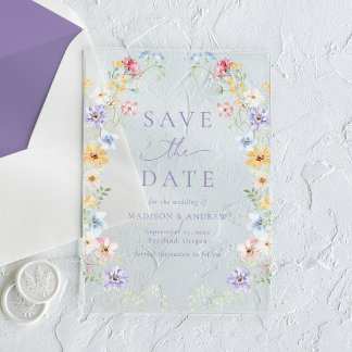 Invitaciones Acrílicas Elegant Pastel Wildflower Wedding Save the Date