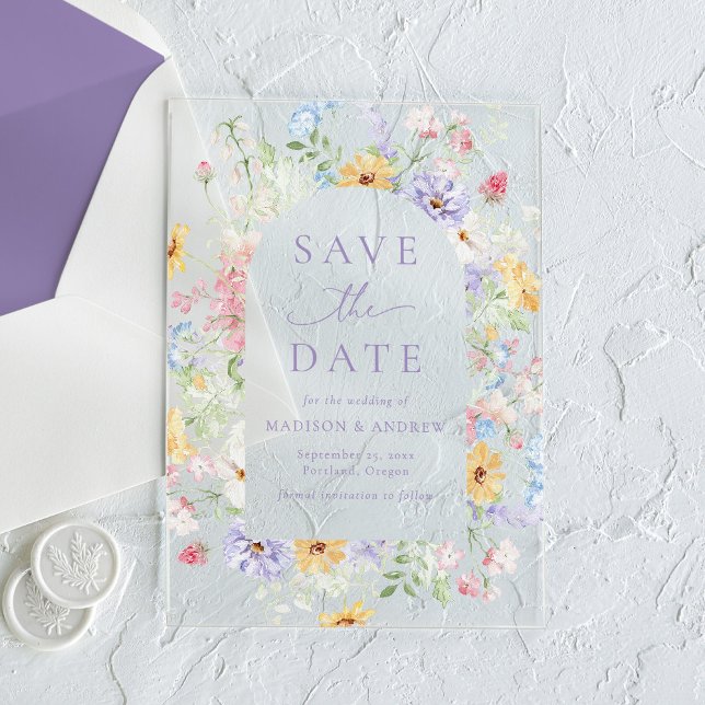 Invitaciones Acrílicas Elegant Pastel Wildflower Wedding Save the Date (Subido por el creador)