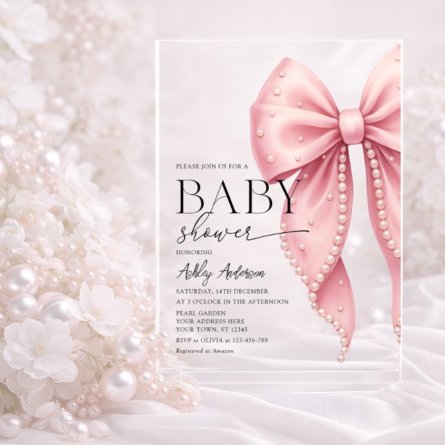 Invitaciones Acrílicas Elegant Pearl Bow Chica Baby Shower (Subido por el creador)