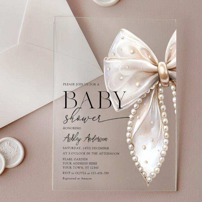 Invitaciones Acrílicas Elegant Pearl Bow Chica Baby Shower (Subido por el creador)