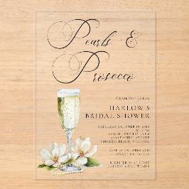 Invitaciones Acrílicas Elegant Pearls and Prosecco Bridal Shower 