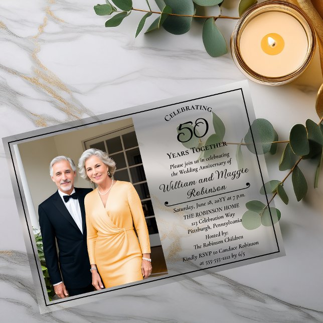 Invitaciones Acrílicas Elegant Photo 50th Wedding Anniversary Party (Elegant and Classy Photo 50th Wedding Anniversary Party Acrylic Invitations)