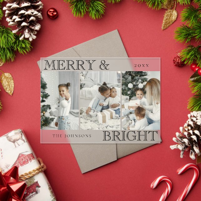 Invitaciones Acrílicas Elegant Photo | Merry and Bright Christmas Card (Insitu (Vacaciones))