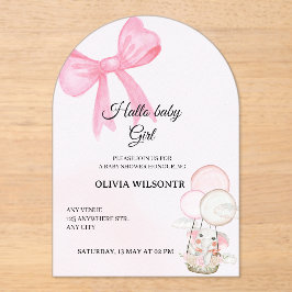 Invitaciones Acrílicas Elegant Pink Bow Baby Girl Shower 