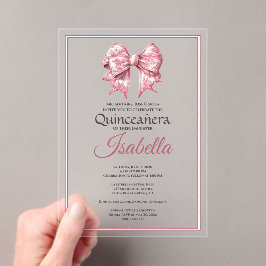 Invitaciones Acrílicas Elegant Pink Bow Quinceanera 15th Birthday