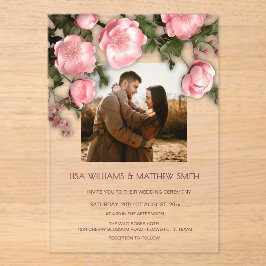 Invitaciones Acrílicas Elegant Pink White 3D Roses Wedding