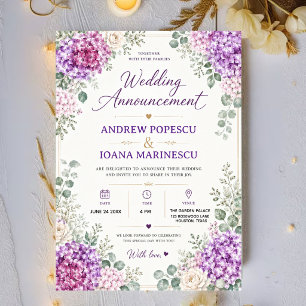 Invitaciones Acrílicas Elegant Purple Floral Watercolor Hydrangea