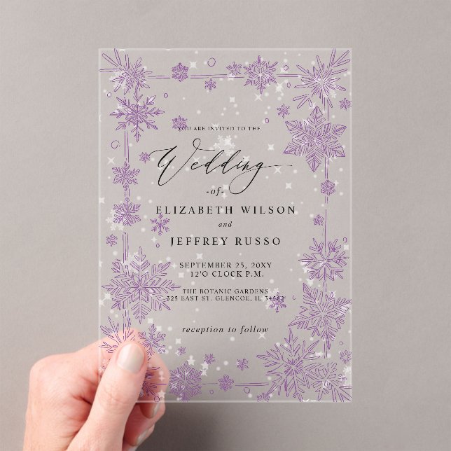 Invitaciones Acrílicas Elegant Purple snowflakes Winter Wedding (Insitu (portátil))