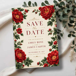 Invitaciones Acrílicas Elegant Red Peony Floral