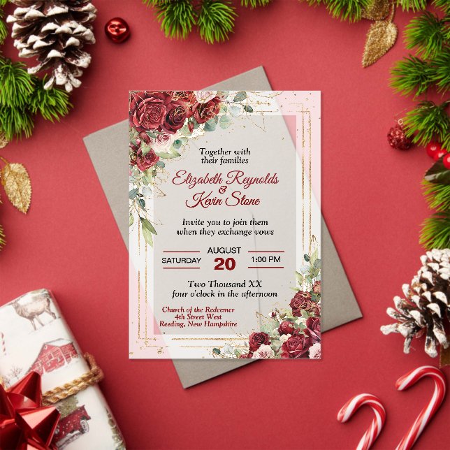 Invitaciones Acrílicas Elegant Red Roses Wedding (Insitu (Vacaciones))