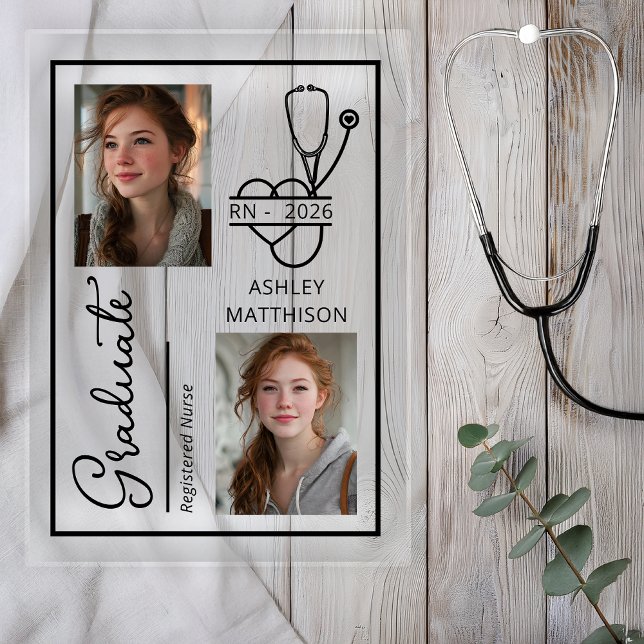 Invitaciones Acrílicas Elegant RN 2026 Nursing Grad Photo Announcement (Elegant RN 2026 Nursing Graduation Photo Announcement - Clear Acrylic)