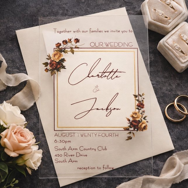 Invitaciones Acrílicas Elegant Romantic Rusty Rose Autumn Wedding (Subido por el creador)