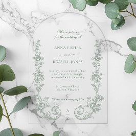 Invitaciones Acrílicas Elegant Sage Baroque Roses Wedding