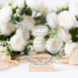 Invitaciones Acrílicas Elegant Sage Green Floral Wreath Monogram Wedding