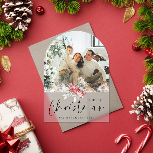 Invitaciones Acrílicas Elegant Script | Arch Family Photo Christmas Card (Insitu (Vacaciones))