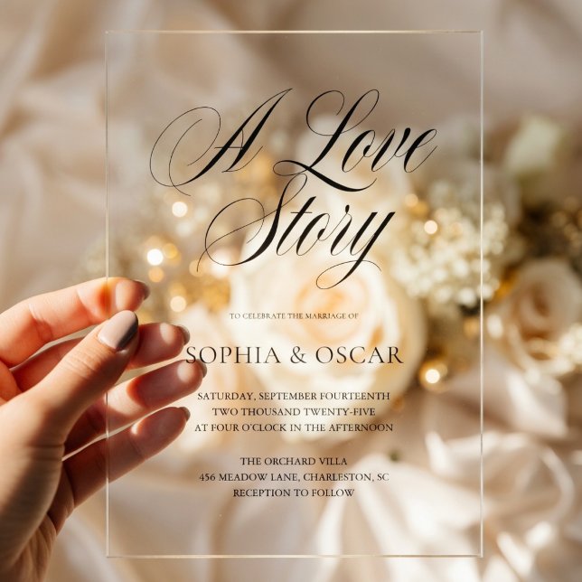 Invitaciones Acrílicas  Elegant Script Calligraphy | A Love Story Modern (Subido por el creador)
