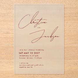 Invitaciones Acrílicas Elegant Script Typography Modern Maroon Wedding