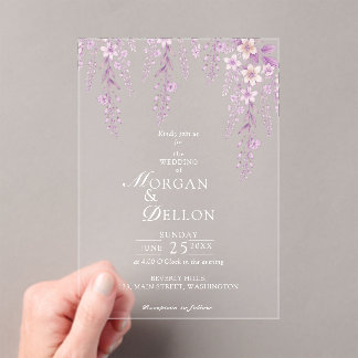Invitaciones Acrílicas Elegant Soft Blush Lavender Floral Wedding