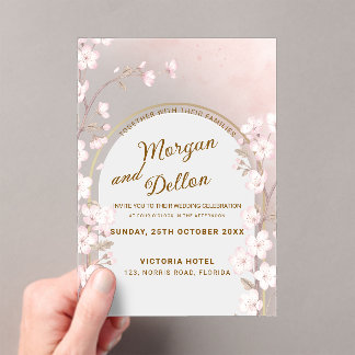 Invitaciones Acrílicas Elegant Soft Blush Pink Cherry Blossom Wedding