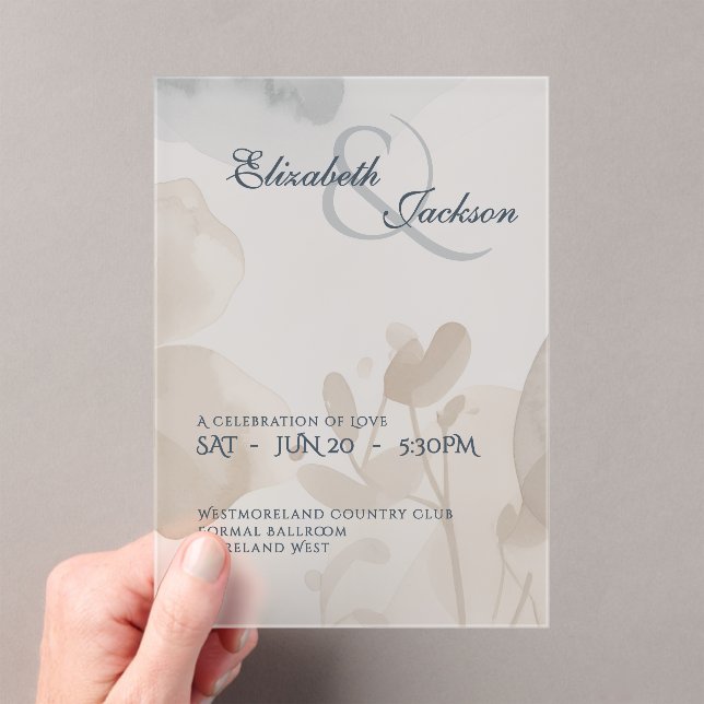 Invitaciones Acrílicas Elegant Soft Romantic Botanical Script Wedding  (Insitu (portátil))