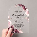 Invitaciones Acrílicas Elegant Summer Roses⎮Pink Mauve Floral Wedding<br><div class="desc">Modern stylish dark wedding invitation,  pink roses with gold dust on with a gold ink pour effect and modern calligraphy. Classy and elegant,  simple and modern invitation.</div>