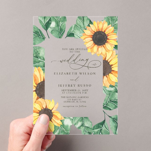 Invitaciones Acrílicas Elegant Sunflowers Garden Floral Wedding (Insitu (portátil))