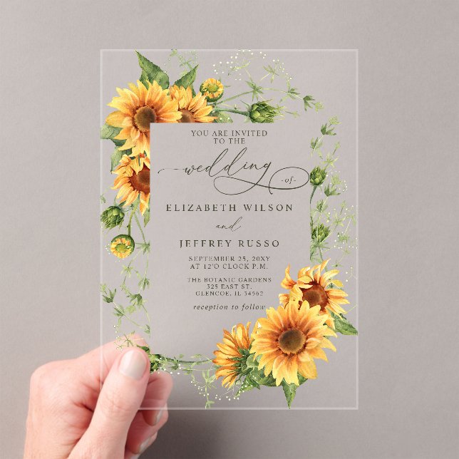 Invitaciones Acrílicas Elegant Sunflowers Garden Floral Wedding (Insitu (portátil))