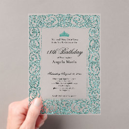 Invitaciones Acrílicas Elegant Teal Border 18th Birthday Debut