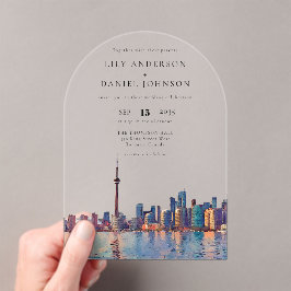 Invitaciones Acrílicas Elegant Toronto Skyline Watercolor Wedding Arch