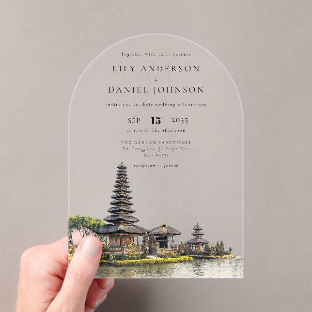 Invitaciones Acrílicas Elegant Watercolor Bali Temple Wedding Arch (Insitu (portátil))