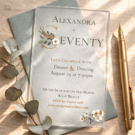 Invitaciones Acrílicas Elegant Watercolor Floral 70th Birthday 