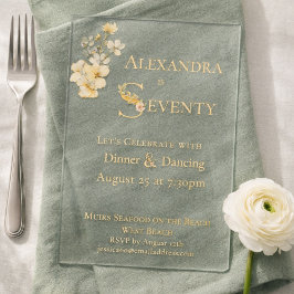 Invitaciones Acrílicas Elegant Watercolor Floral Gold Text 70th Birthday 