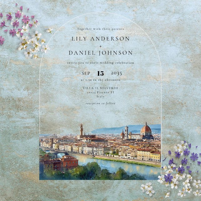 Invitaciones Acrílicas Elegant Watercolor Florence Italian Wedding Arch (Elegant Watercolor Florence Italian Wedding Arch Acrylic Invitations)