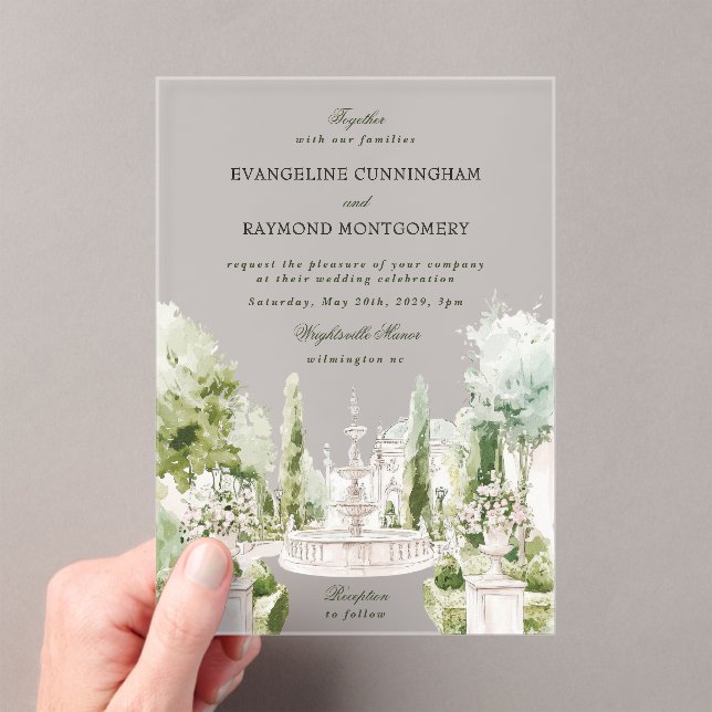 Invitaciones Acrílicas Elegant Watercolor Manor Garden Wedding (Insitu (portátil))